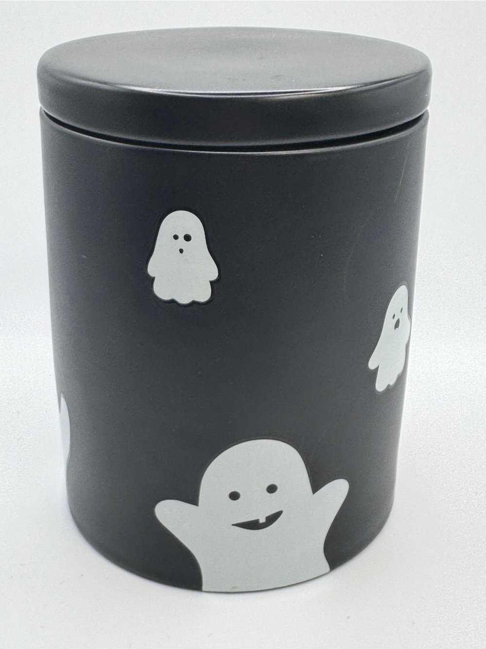 DAVIDsTEA Halloween Ghost Tea Storage Canister Ceramic Jar with Lid Black White - Picture 3 of 5